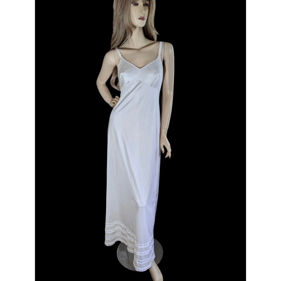 Gossard Artemis Other - Vintage 80s Long White Nylon Slip Dress Size Med | Bridal Lace Trim Maxi Slip